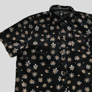Vans Black Cartoon Floral Short Sleeve Smiley Face Cotton Mens Shirt M